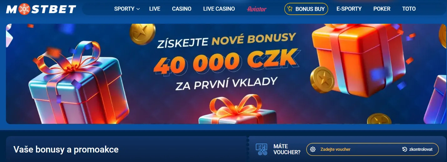 Bonus za první vklad v českém Mostbetu