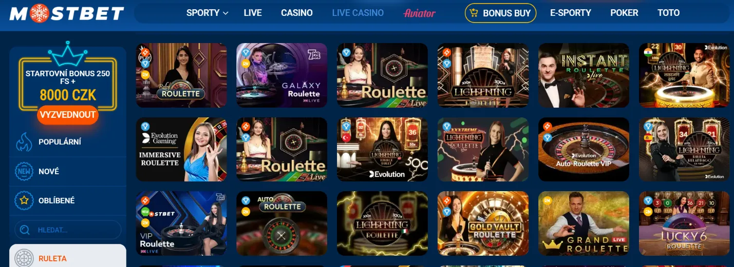 Živá ruleta v kasinu Mostbet: Hrajte bez přerušení s živými krupiéry